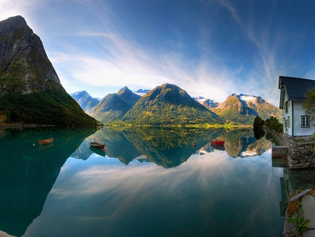 glacial lake - beauty, sky, lake, photography, water, mountains, reflections, nature, cold, clouds