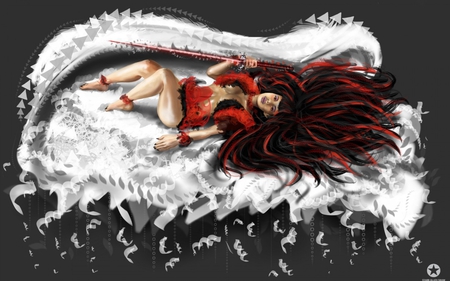 fantasy girl - white, beauty, abstract, red, artwork, fantasy, artistic