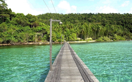 across the water - beauty, nature, beach, water, manmade, tropical, bridge