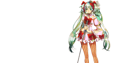 Vocaloid - white, dress, hatsune miku, green eyes, long hair, green hair