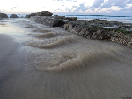 Standing waves - sand, standing waves, blue sea, rocks