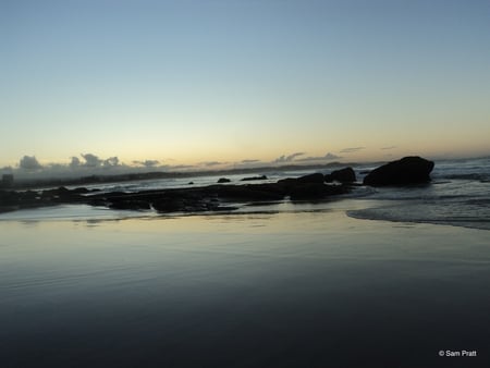 sunset at kirra - beach, rocks, sunset, clouds