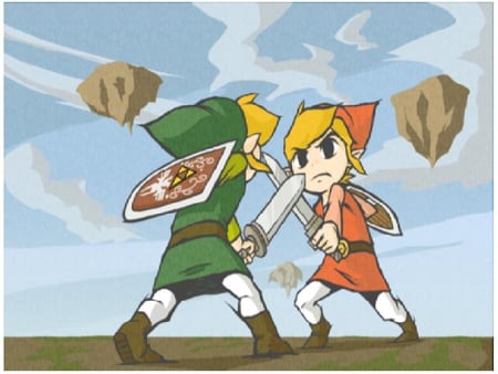 Two Sword Slash! - red, green, swords, four swrods, zelda, video games