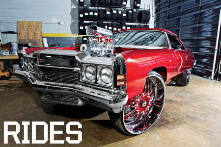 Impala-Donk - big engine, red, gm, chevy