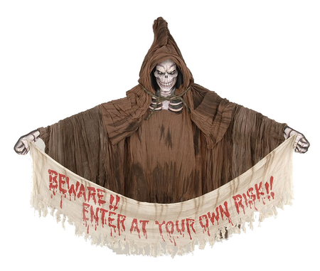 BEWARE REAPER - abstract, reaper, brown, skeleton, banner, scary