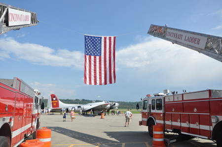 Salute to 9-11 - americana, b-17, american flag, fire truck