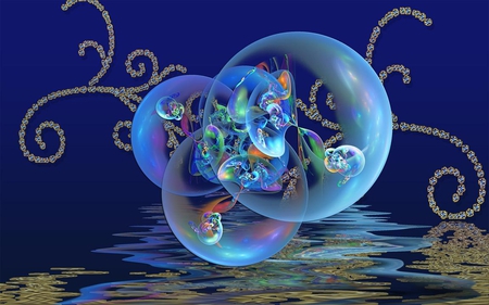 Blue Bubbles - fractal, effects, reflection, digital art, bubbles, refraction