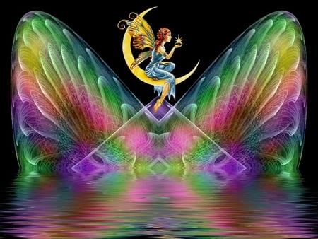 Butterfly Island - fractal, angel, reflection, fantasy, refraction