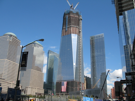 Rising above Ground Zero - nyc, new york, skyscraper, building, american flag, wtc, ground zero, sept 11, fdny