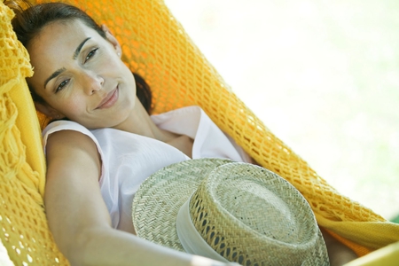 One lazy afternoon... - hat, yellow, summer, romantic, lazy, fashion, hammock, girl, entertainment, light, afternoon, look, autumn, bright, woman