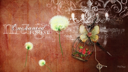 Enchanted Forest - flowers, abstract, key, butterfly, dandelion, firefox persona, music notes