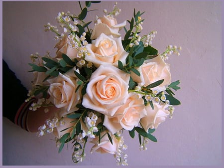 Roses for your birthday - white flowers, roses, pink, green, flowers