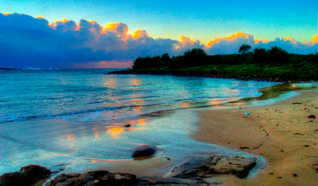 Morning view - clouds, water, silence, beach, beauty, sunrise, morning, sand, nature, view, background, sky