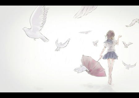 Fly Away - bird, girl, umbrella, beautiful