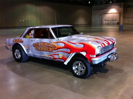 1963 Chevrolet Nova gasser - nova, gasser, 1963, drag car, flames, old school, chevrolet, chevy