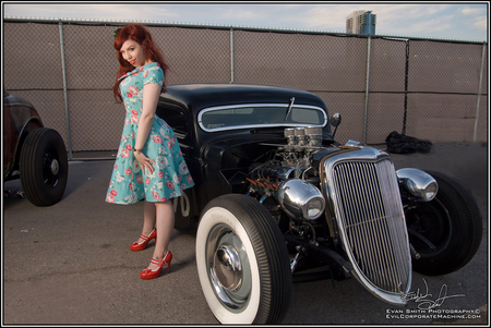 Ludella-Hahn - white walls, pin up, model, hot rod