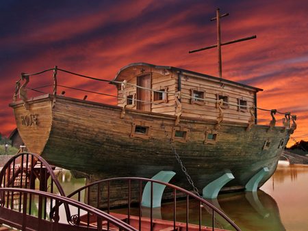 Boat at Dry dock - sky, ocean, lake, dry, dock, wooden, wood, hdr, boat