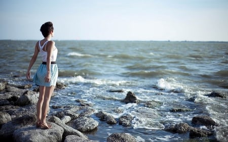 Freedom - woman, beach, peaceful, photography, fantasy, free, pretty, carefree, lady, freedom, girl, peace, shore, dream, relaxing, nature, abstract, beautiful