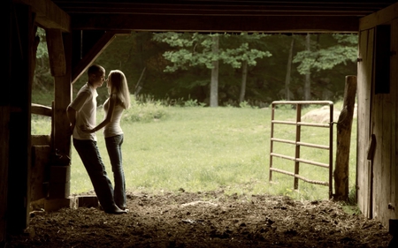 Love By The Countryside - abstract, romantic, photography, girl, together, love, sweet, boy, countryside, barn, cute, couple