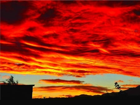 Sunrise - red, rise, sun, clouds