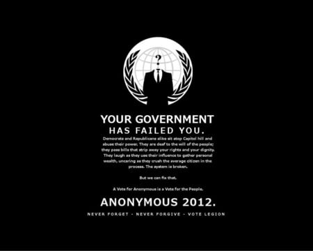 Anon 2012 - anarchy, 4 chan, vote anon, anonymous, government, 4chan, anon