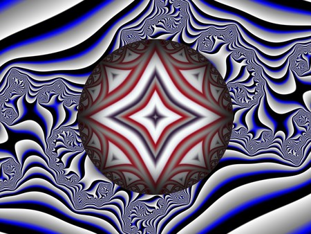 Happy Fun Ball - fractal, diamond, red and white, 3d, blue background, ball