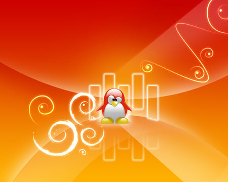 Red Spirit - abstract, spirit, red, swirls, penguin