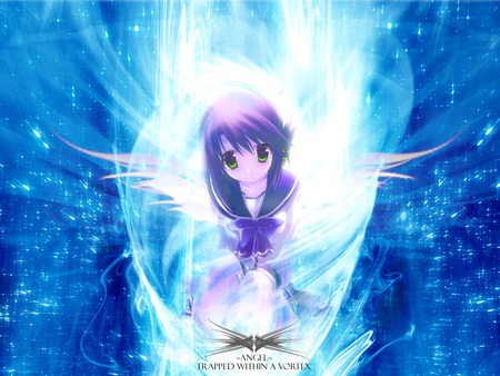 Angel - mystic, young girl, angel, wings, anime, vortex