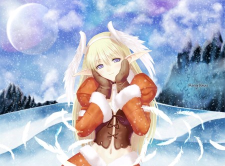 Merry Xmas - christmas, princess of fontina, anime, winter, fairy, feather, merry xmas, miracle