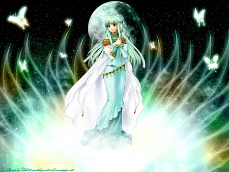 Moon Princess - anime, moon princess, moonrise, butterflies, mystic, miracle