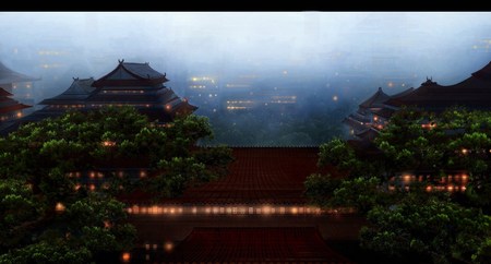 China Twilight View - city view, china, trees, architecture, twilight, zenlike, lights