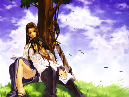 Under the Tree - anime, warrior, little break, under the tree, couple, love, asleep