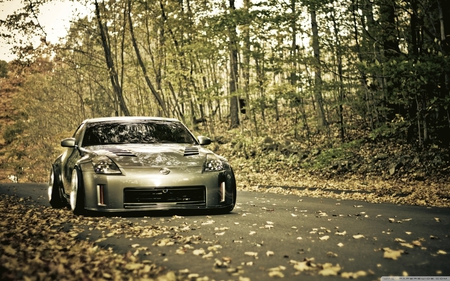 Nissan 350Z - nature, trees, road, nissan