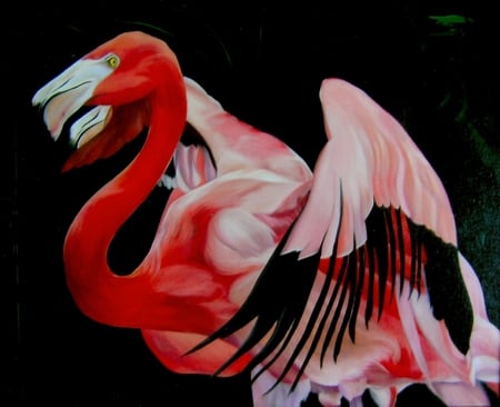 FLEMINGO ART - red, pink, birds, art