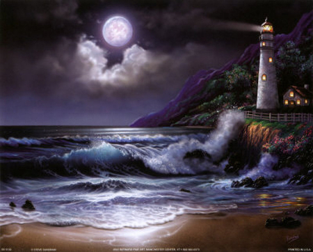 PM LIGHT SHOW - pm, lighthouse, painting, moonlight