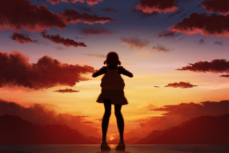 Horizon - girl, sunset, beautiful, sky