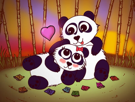 Panda love - panda, love, heart, couple