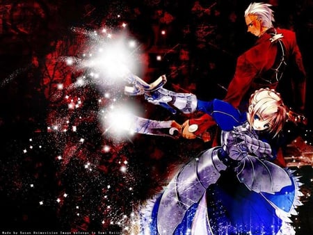 archer and saber - saber, anime, fate, archer