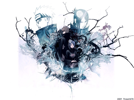 akatsuki leaders - nagato, blanck, akatsuki, paint, blue hair, abstract, konan, bluesflower, naruto, short hair