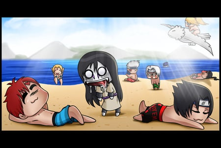 Chibi Naruto Beach day! happy ending of summer!! - chibi, summer, beach, naruto