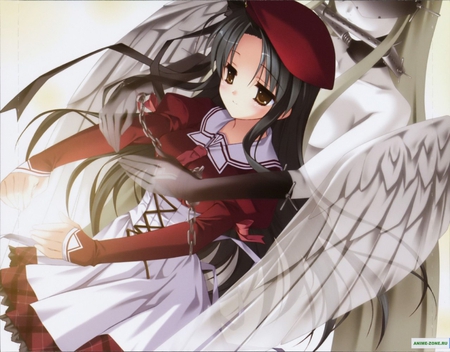 Your angel - red dress, angel, girl, wings, anime, cute