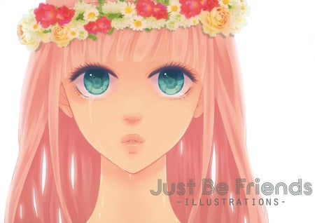 Luka- Just Be Friends - flowers, tears, vocaloid, pink hair, love, blue eyes, luka