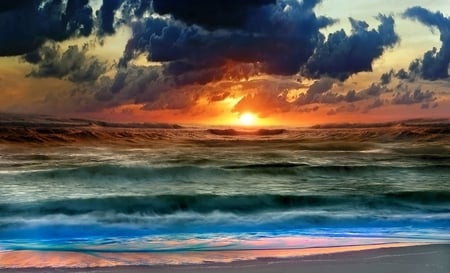 Sunset - sea, sunset, nature, beach