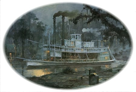 GHOSTLY STEAM BOAT - steam, ghostly, boat, river