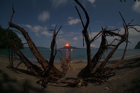 beauty of the night, volcano. - moon, beaty, night, volcano