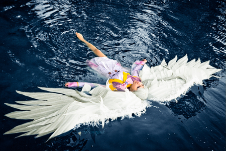 Wings on Water - white, angel, girl, water, wings, float