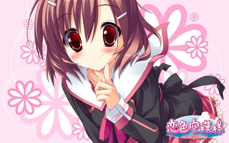 anime girl - girl, pink, anime, cute, flower