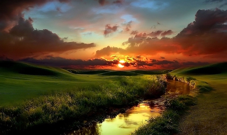 Sunset - nature, sunset, beautiful, river