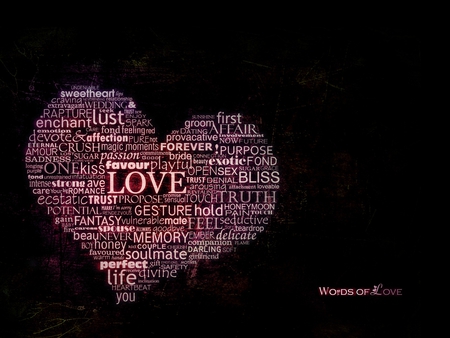 Words Of Love - pink heart, heart, words, love, abstract