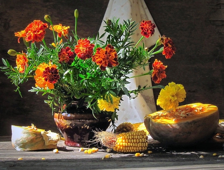 Autumn - beauty, autumn, harvest field, still life, nature, wealth, green, color, flowers